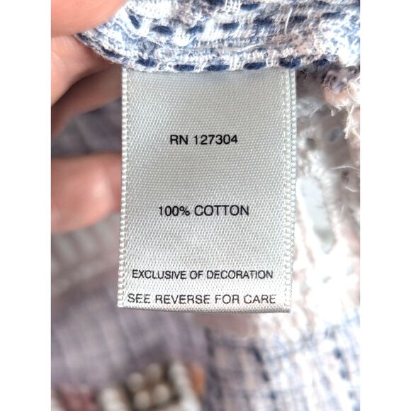 JOHN MARK Embroidered Tasseled "Granny Square" Tunic Boho Cottage Artsy Medium - Picture 8 of 9